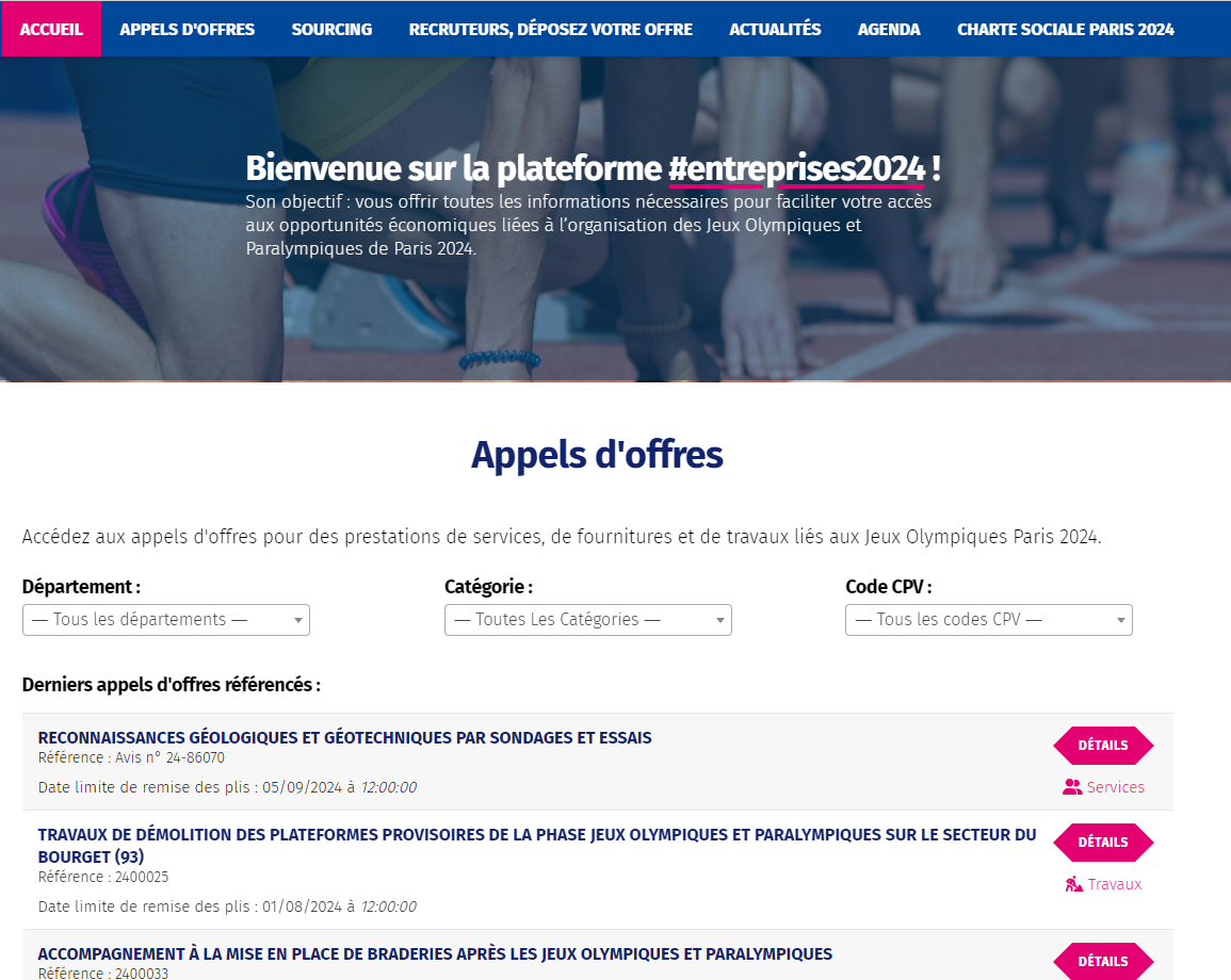 Tableau des appels d'offres sur la plateforme #entreprises2024